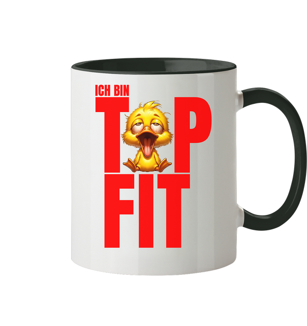 Lustige Tasse mit Ente • Ich bin top fit • 330 ml zweifarbig