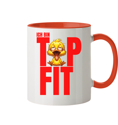 Lustige Tasse mit Ente • Ich bin top fit • 330 ml zweifarbig