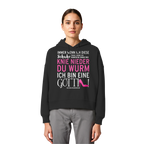 Damen Hoodie mit Spruch • Knie nieder du Wurm, ich bin eine Göttin • Bio-Boxcut