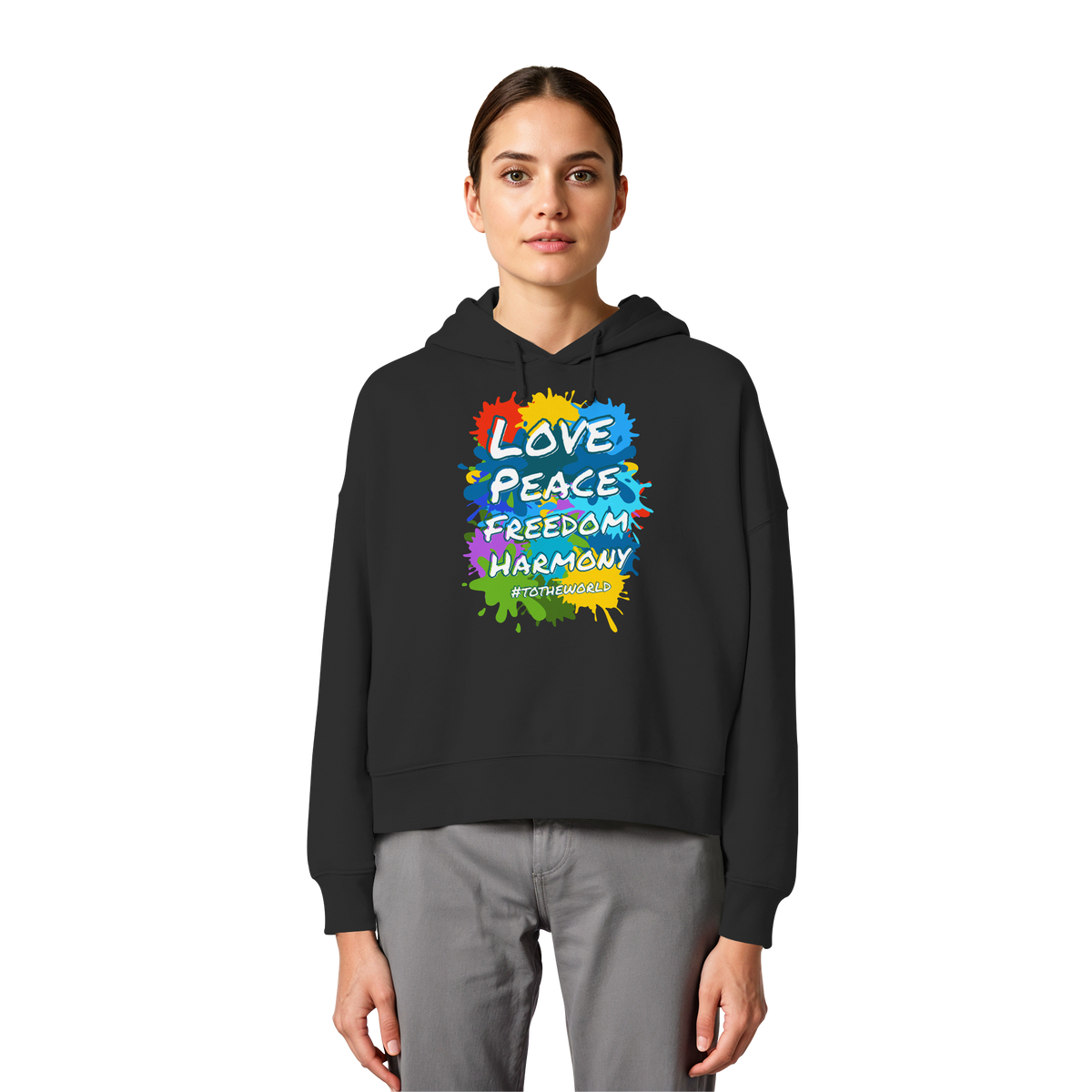 Peace-Damen-Hoodie • Love Peace Freedom Harmony • Bio-Boxcut