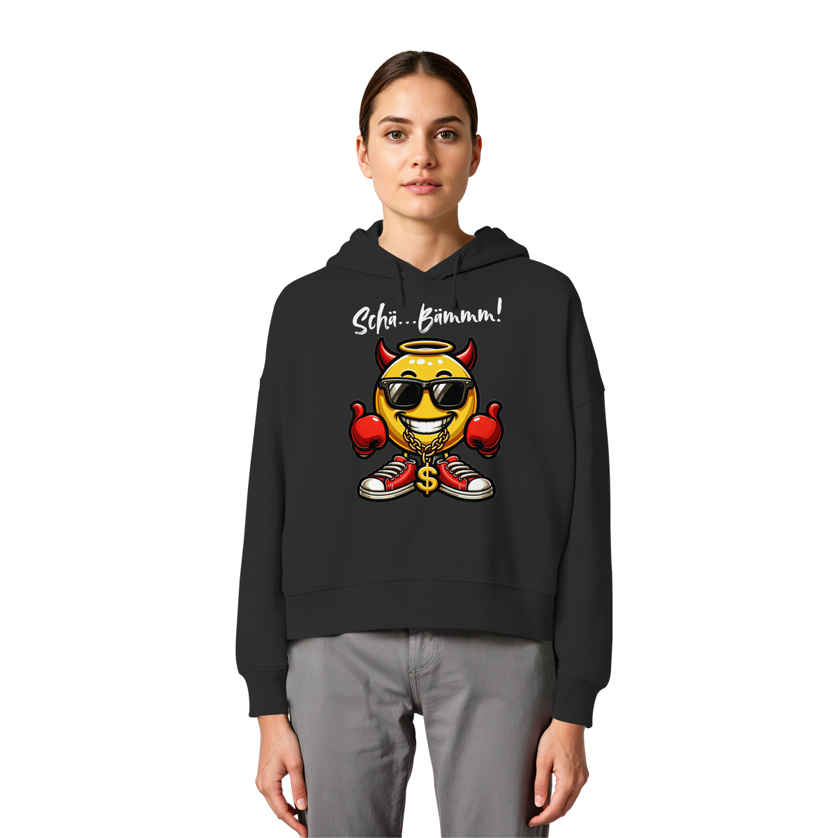 Damen Hoodie mit Emoji • Schä…Bämmm! • Bio-Boxcut