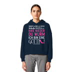 Damen Hoodie mit Spruch • Knie nieder du Wurm, ich bin eine Göttin • Bio-Boxcut