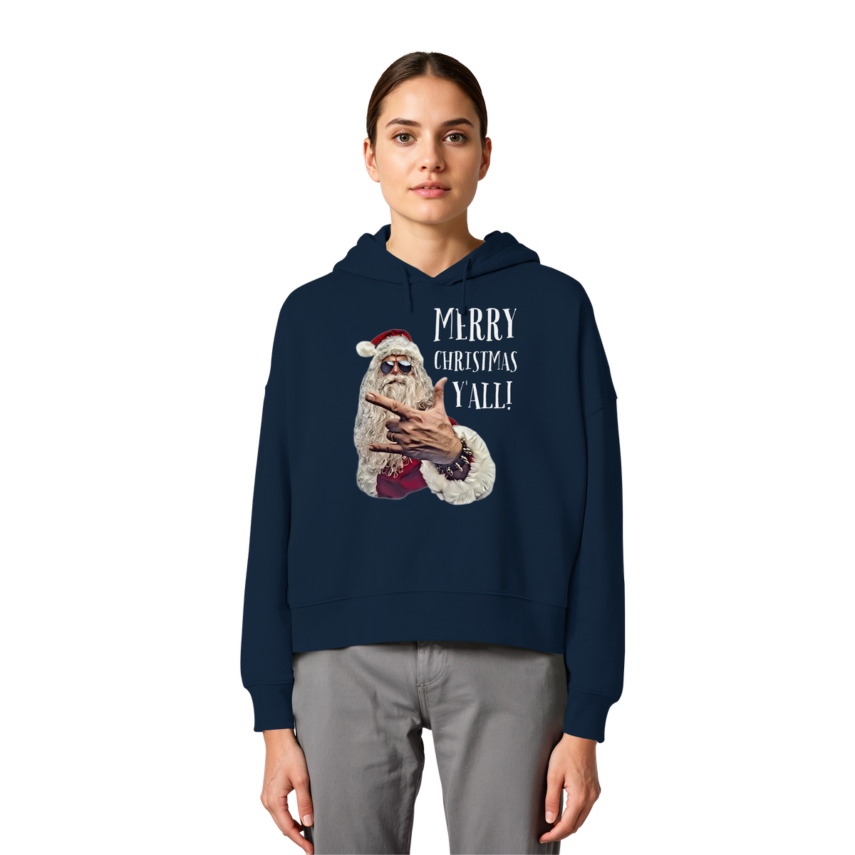 Weihnachts-Hoodie Damen Cool Santa • Merry Christmas y'all • Bio-Boxcut