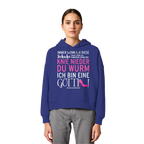 Damen Hoodie mit Spruch • Knie nieder du Wurm, ich bin eine Göttin • Bio-Boxcut