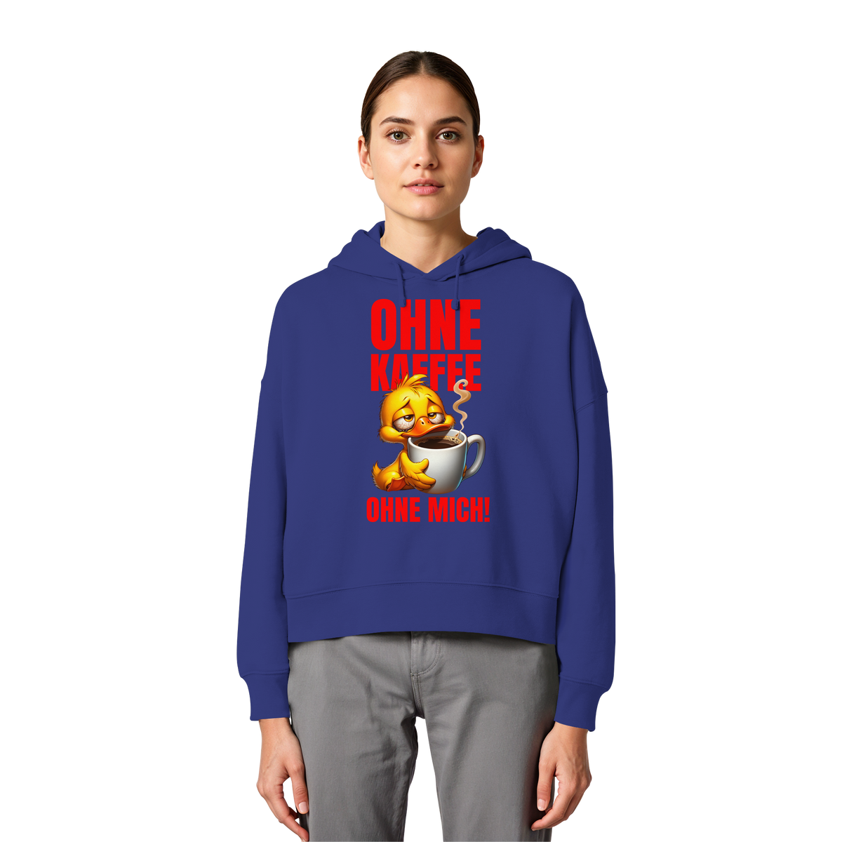 Damen Hoodie mit Ente • Ohne Kaffee, ohne mich! • Bio-Boxcut