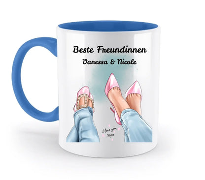Füße mit Schuhen • 3 Motive • verfügbar (personalisierbare Figuren) Mama Tochter Freundinnen - Zweifarbige Tasse / Blue