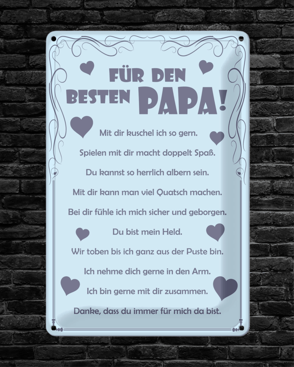 Für den besten Papa • Blechschild mit Motiv • 20x30 cm - HalloGeschenk.de