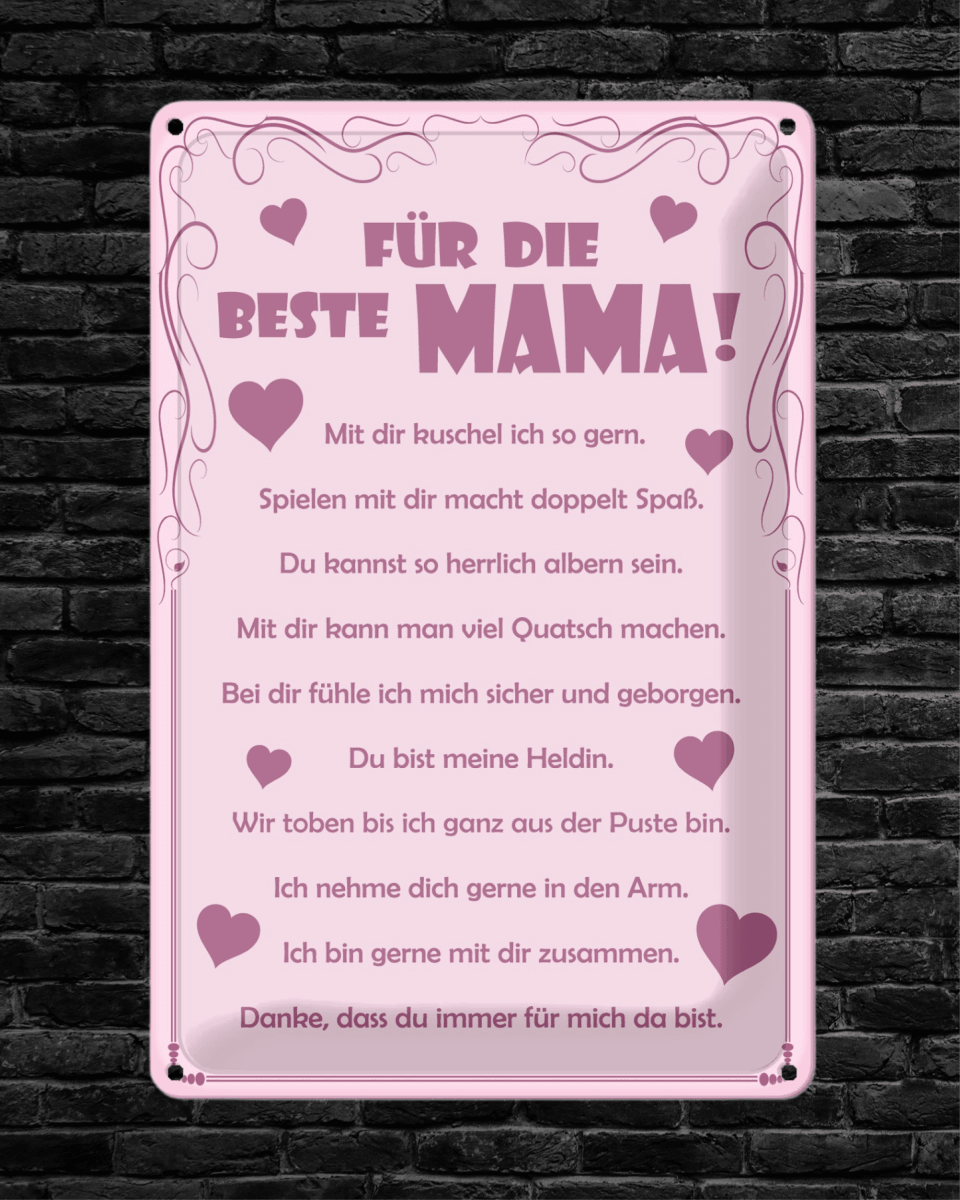 Für die beste Mama • Blechschild mit Motiv • 20x30 cm - HalloGeschenk.de