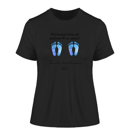Fußabdrücke mit 0-4 Kindern (personalisierbare Figuren) - Damen T-Shirt (Fitted) • Bio / Black / 2XL