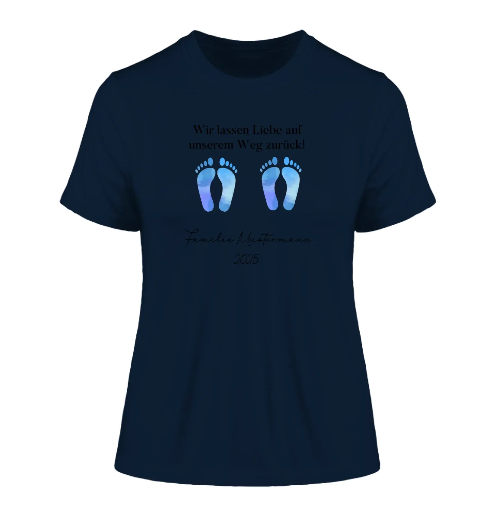 Fußabdrücke mit 0-4 Kindern (personalisierbare Figuren) - Damen T-Shirt (Fitted) • Bio / French Navy / 2XL