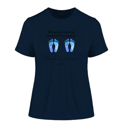 Fußabdrücke mit 0-4 Kindern (personalisierbare Figuren) - Damen T-Shirt (Fitted) • Bio / French Navy / 2XL