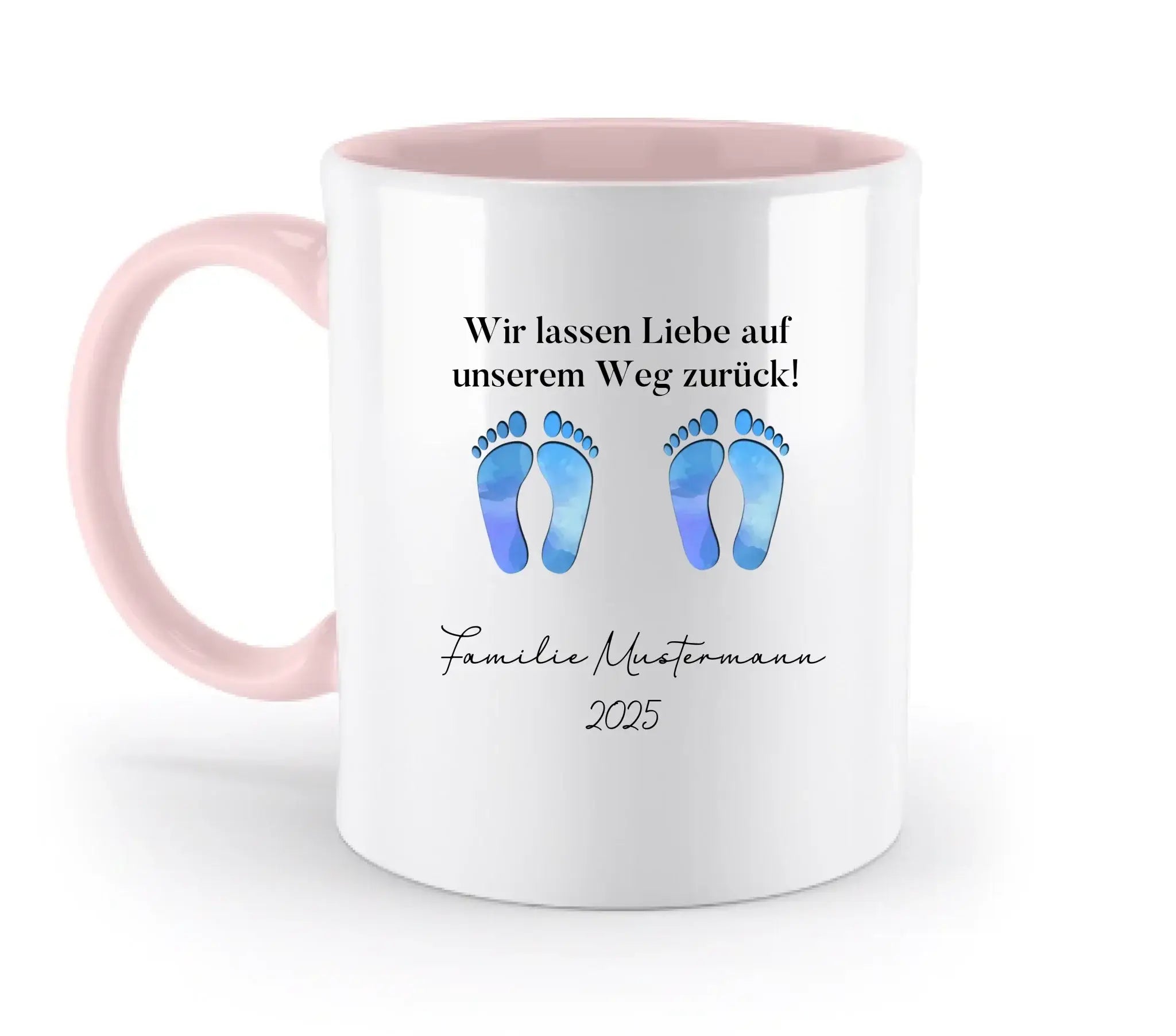 Fußabdrücke mit 0-4 Kindern (personalisierbare Figuren) - Zweifarbige Tasse / Powder-Pink / 330ml - personalisierbare
