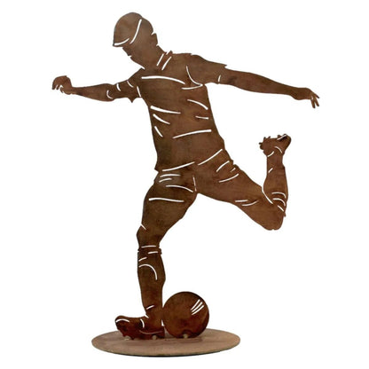 Fußballer Spieler mit Ball | Dekoration Figur aus Metall Rost | Fußballspieler von HalloGeschenk.de