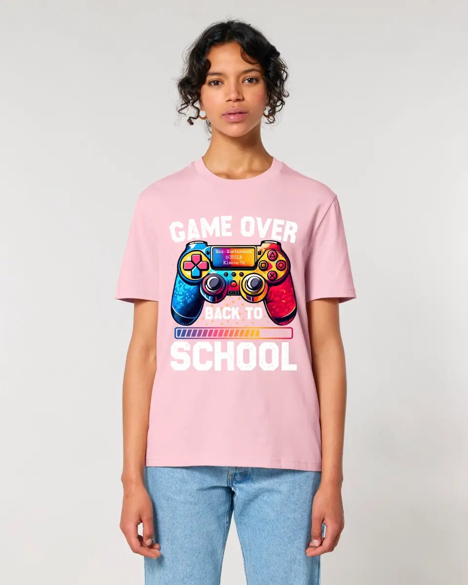 GAME OVER • BACK TO SCHOOL • Schule • Schulanfang • Unisex Premium T-Shirt XS - 5XL aus Bio - Baumwolle für Damen & Herren • Exklusivdesign • personalisiert von HalloGeschenk.de