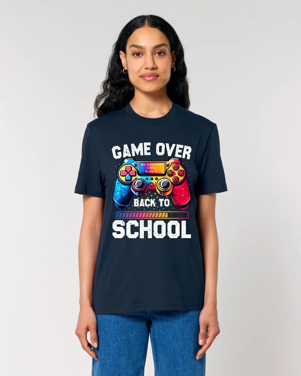 GAME OVER • BACK TO SCHOOL • Schule • Schulanfang • Unisex Premium T-Shirt XS - 5XL aus Bio - Baumwolle für Damen & Herren • Exklusivdesign • personalisiert von HalloGeschenk.de