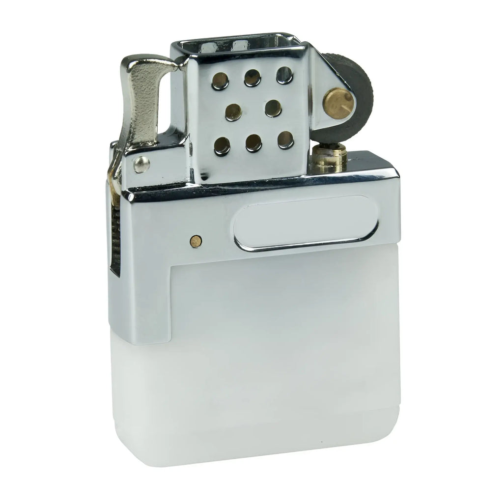 Gas-einsatz für feuerzeuge zippo und star mit chrom-finish zippo-stil feuerzeug mit weiß mattiert durchsichtigem körper und gelochtem metalltop