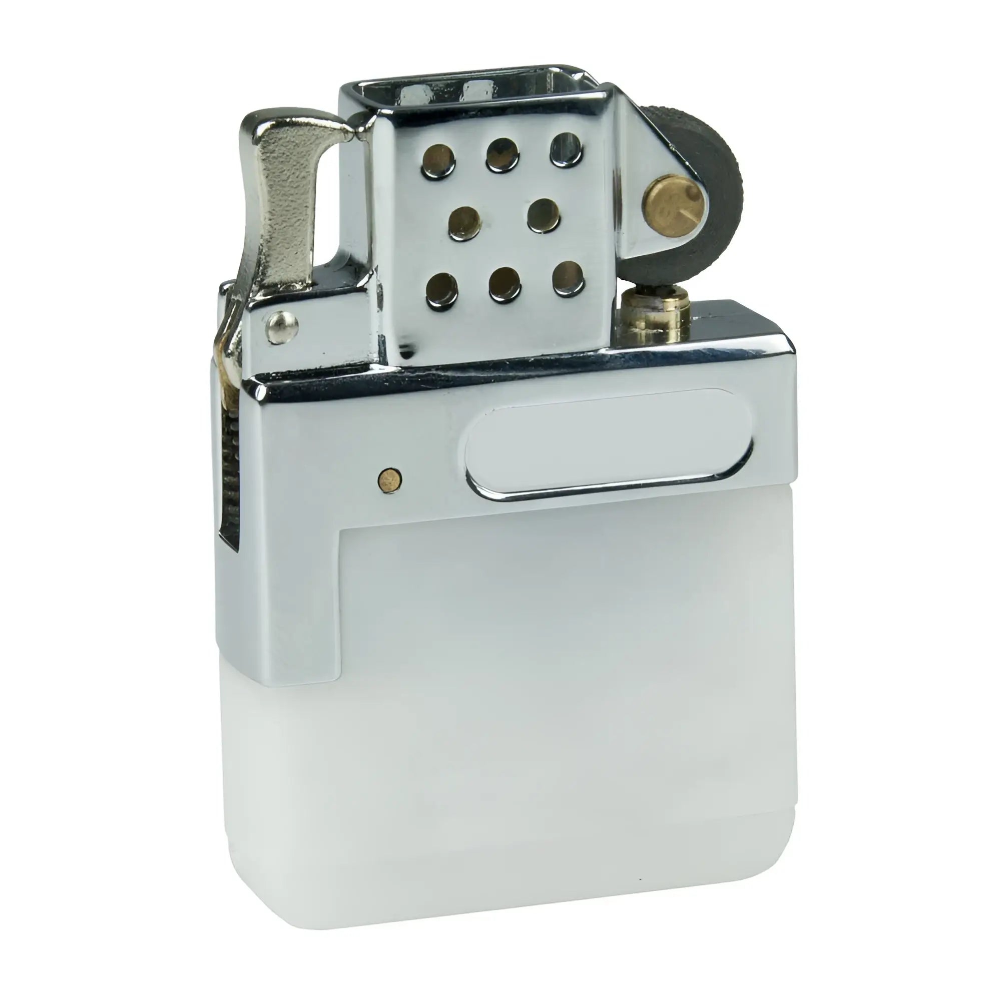 Gas-einsatz für feuerzeuge zippo und star mit chrom-finish zippo-stil feuerzeug mit weiß mattiert durchsichtigem körper und gelochtem metalltop