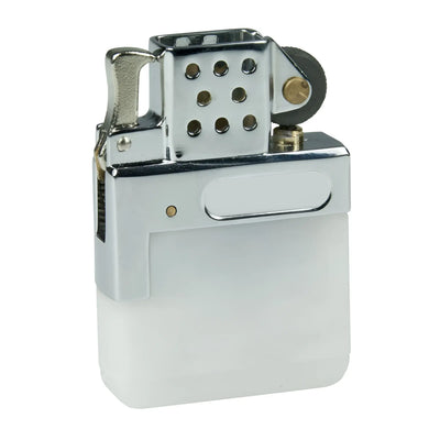 Gas-einsatz für feuerzeuge zippo und star mit chrom-finish zippo-stil feuerzeug mit weiß mattiert durchsichtigem körper und gelochtem metalltop
