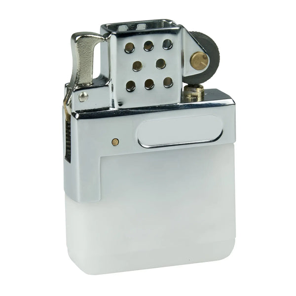 Gas-einsatz für feuerzeuge zippo und star mit chrom-finish zippo-stil feuerzeug mit weiß mattiert durchsichtigem körper und gelochtem metalltop