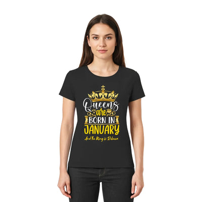 Schwarzes kurzarmshirt mit goldenem kronenmotiv und text geburtstag motiv 8 queens personalisiert mit wunschtext