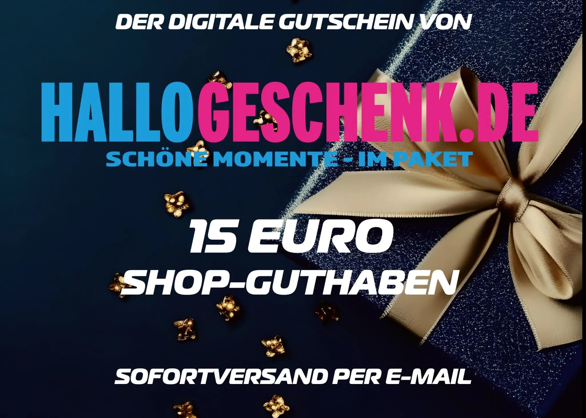Geschenkgutschein in einer navyblauen glitzernden geschenkbox mit großer eleganter goldener satinsschleife