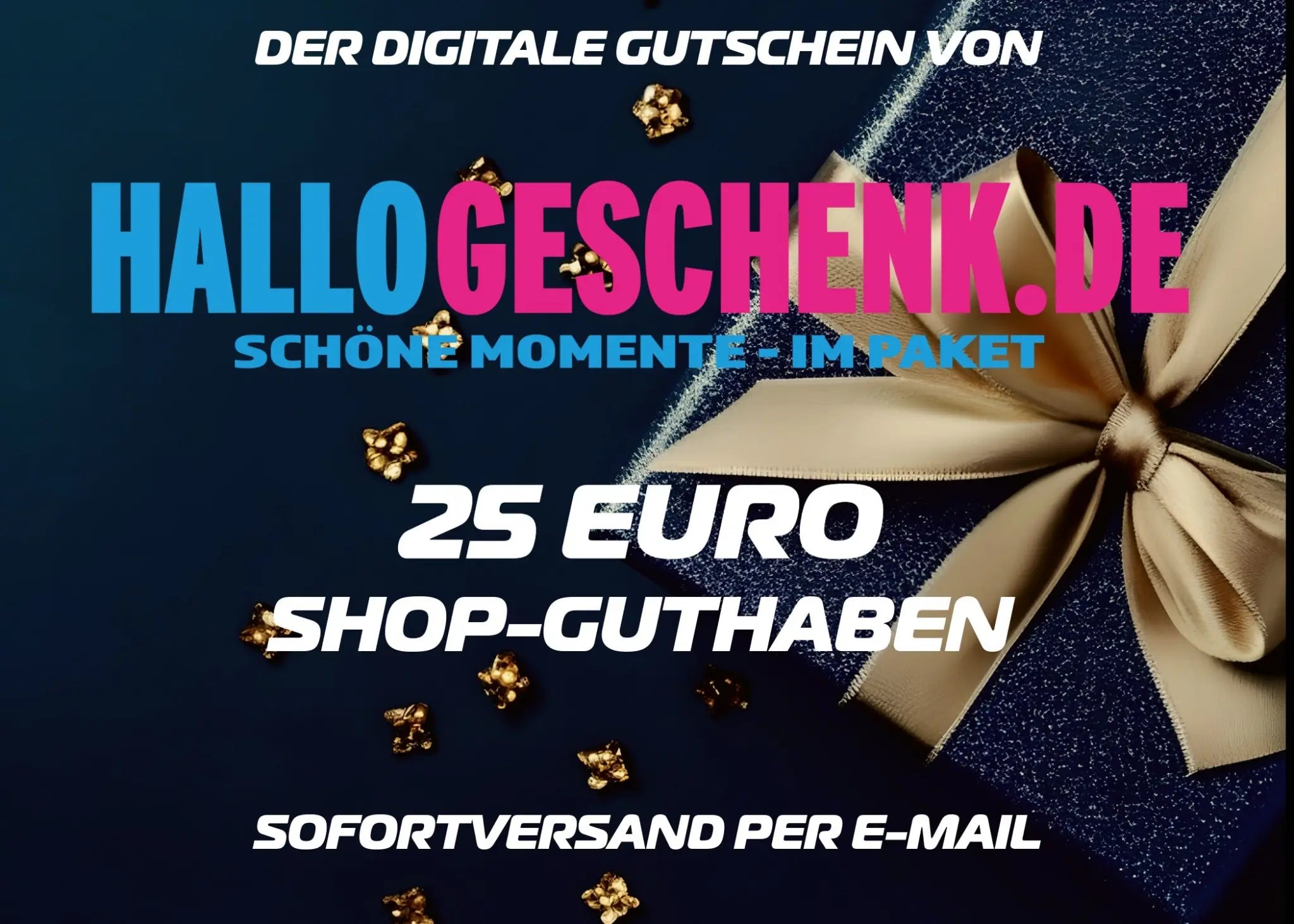 Ein geschenkgutschein in einer schimmernden navyblauen box mit großer goldener satin schleife