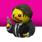 Gelbe tubbz badeente im reservoir dogs geschenkset als cooler geheimagent mit braunen haaren und oranger schnurrbart