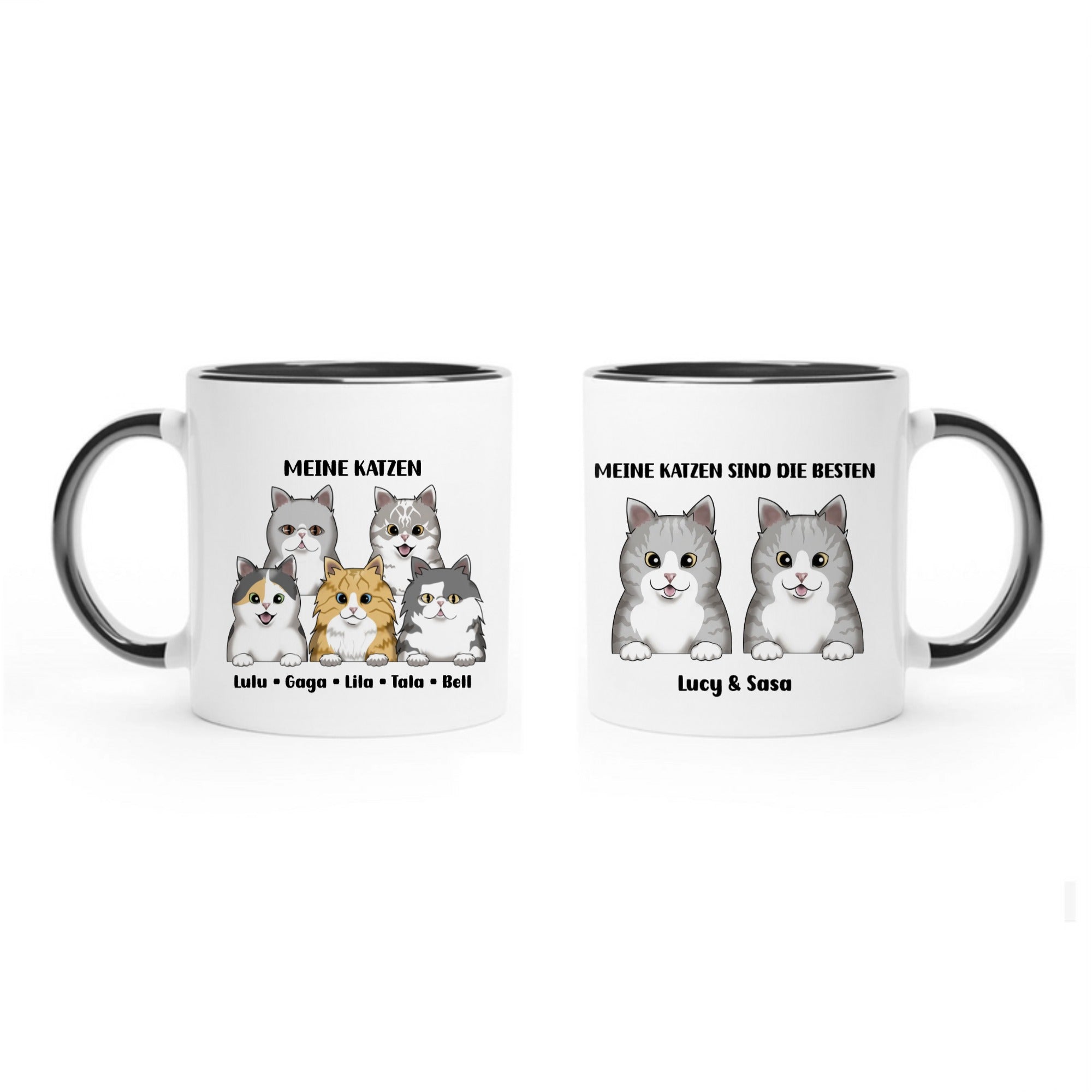 Gestalte 1 - 5 Katzen mit Text • zweifarbige Tasse (spülmaschinengeeignet) • Designer 2.0 von HalloGeschenk.de