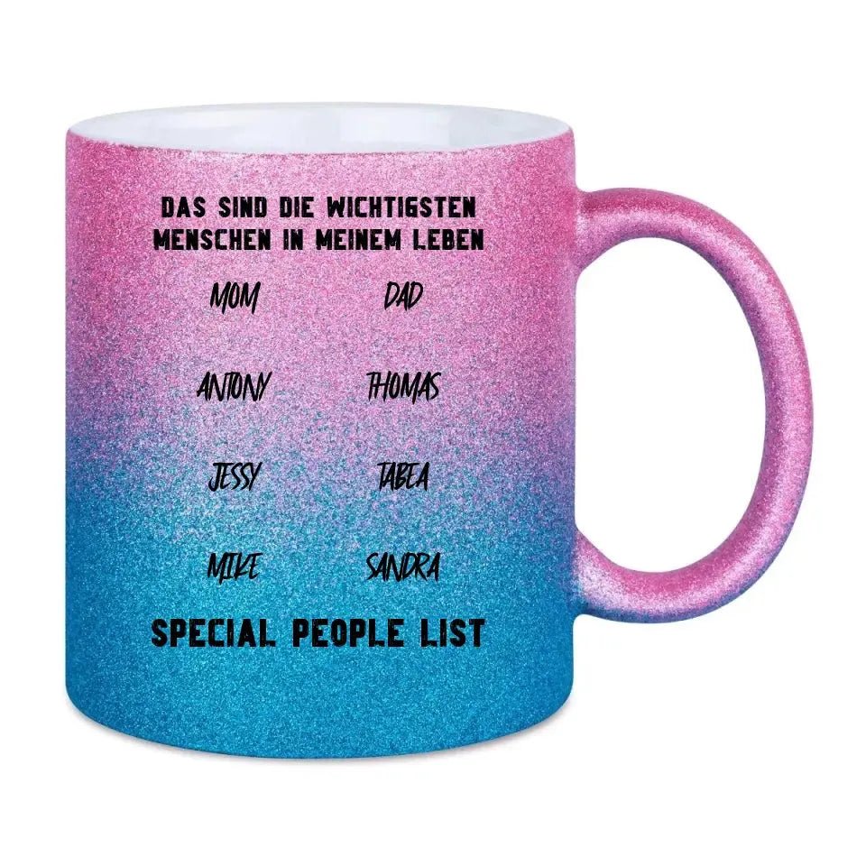 Gestalte den Text - Glitzertasse mit Farbverlauf von HalloGeschenk.de