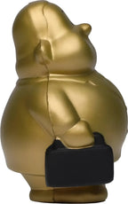 Gold bert anti-stress-quetsch-figur goldfarbener pummeliger geschäftsmann mit schwarzer aktentasche