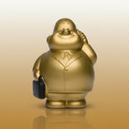 Gold bert anti stress quetsch figur goldene glänzende figur eines lächelnden geschäftsmanns mit aktentasche