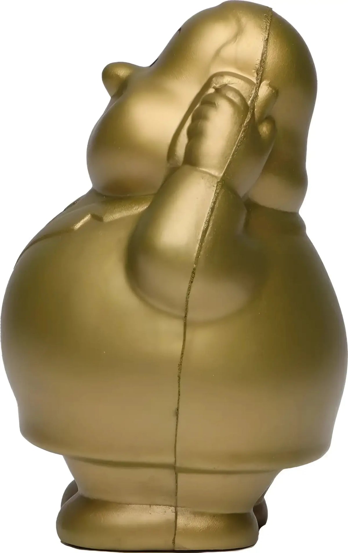 Gold bert anti-stress-quetsch-figur plüschig gold glänzend mit hand vorm gesicht als stresstherapie spielzeug