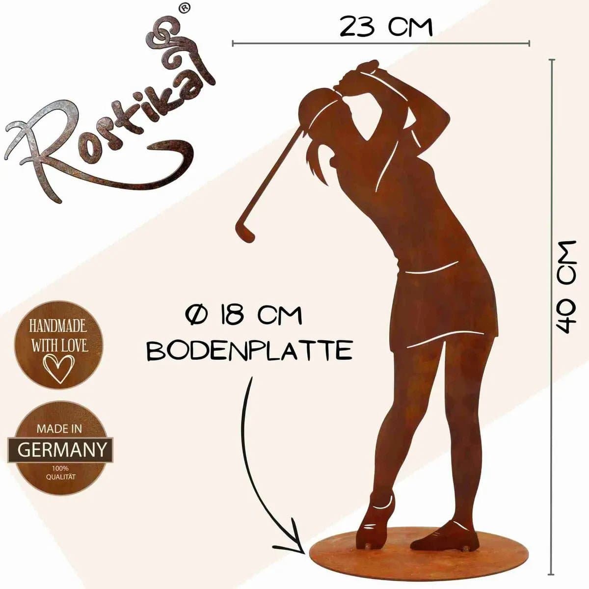 Golferin Figur, Golf Spielerin Rost | 40 cm