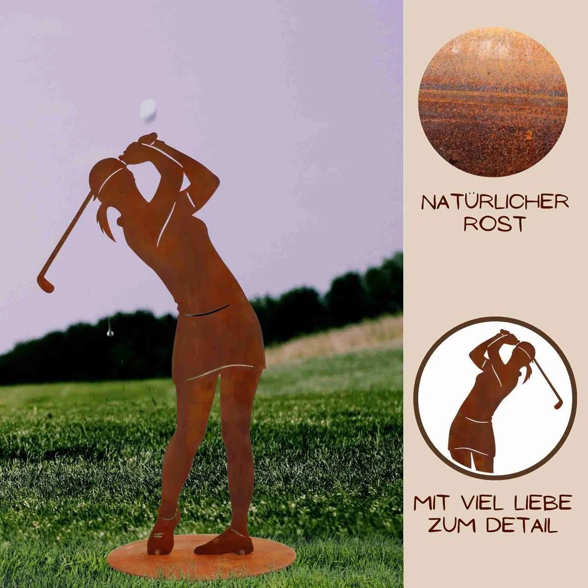 Golferin Figur, Golf Spielerin Rost | 40 cm von HalloGeschenk.de