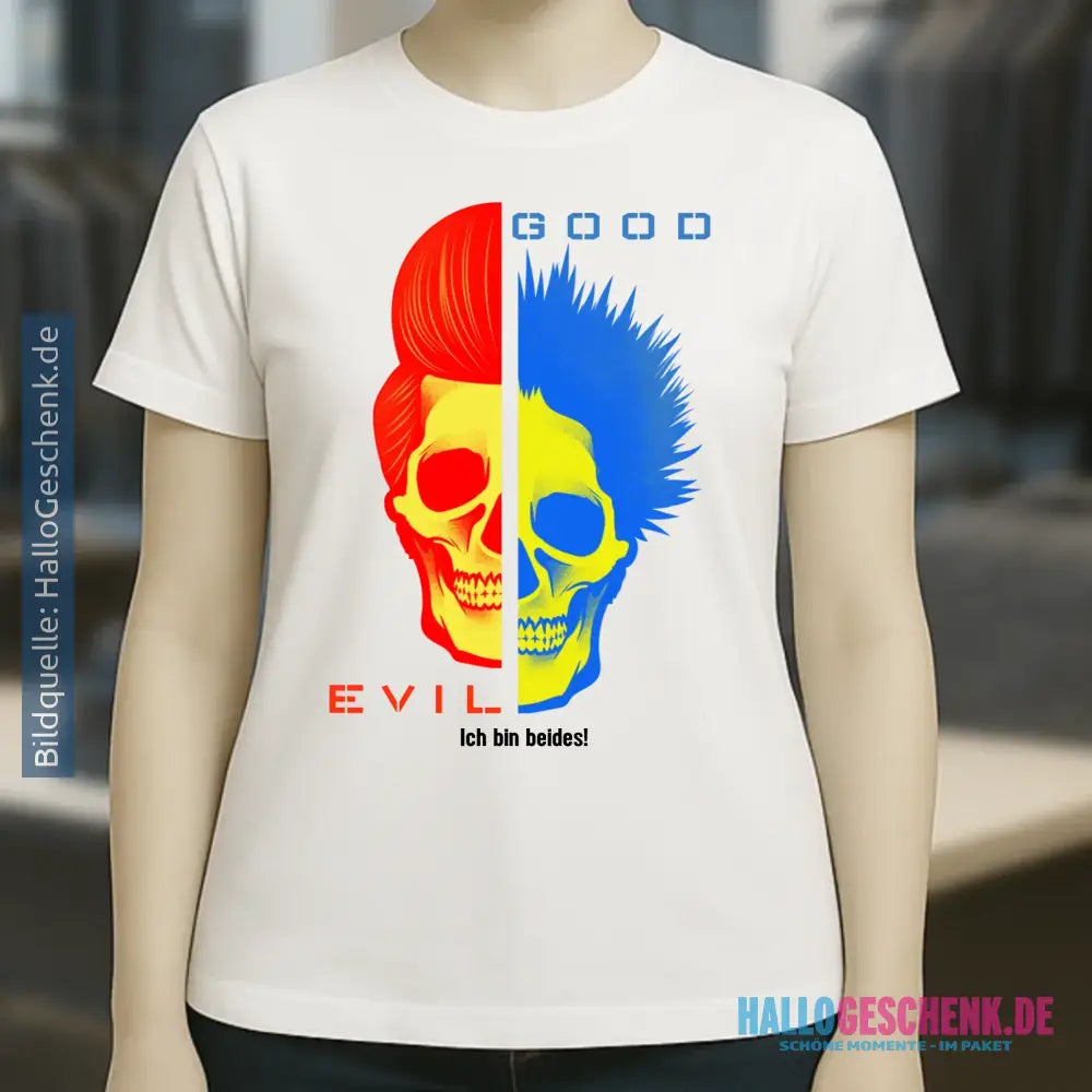 GOOD´N´EVIL - RED-BLUE • Ladies Premium T-Shirt XS-2XL aus Bio-Baumwolle für Damen • Exklusivdesign • personalisiert
