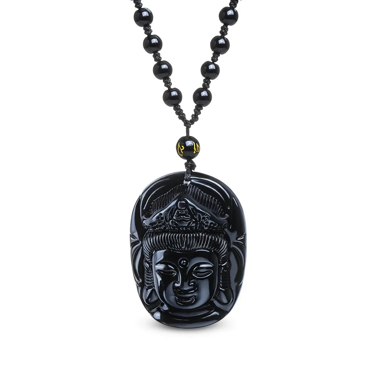 "Guanyin's Head" Halskette aus schwarzem Obsidian • Esoterische Glücksbringer von HalloGeschenk.de