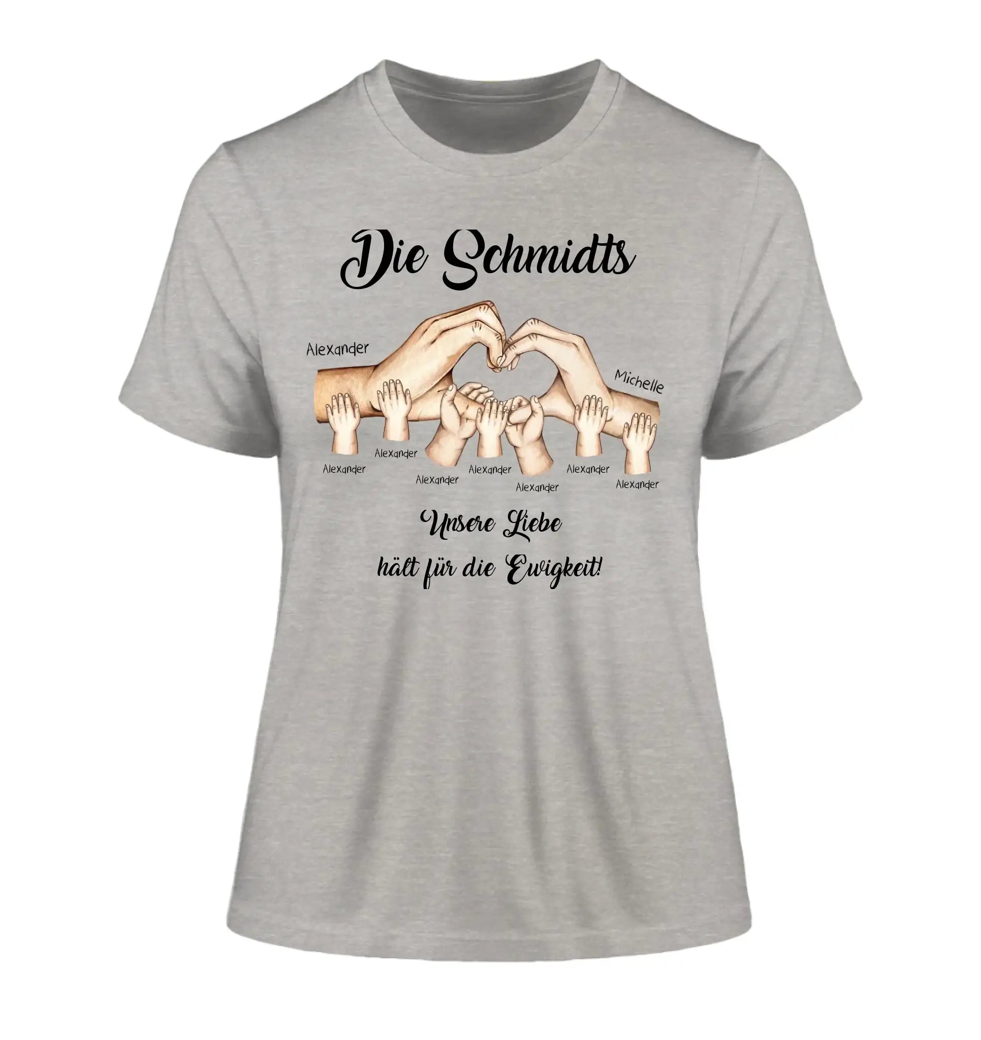 HÄNDE-Motiv mit 0-7 Kinder (personalisierbare Figuren) - Damen T-Shirt (Fitted) • Bio / Heather Grey / 2XL