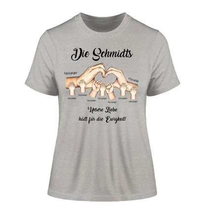 HÄNDE-Motiv mit 0-7 Kinder (personalisierbare Figuren) - Damen T-Shirt (Fitted) • Bio / Heather Grey / 2XL