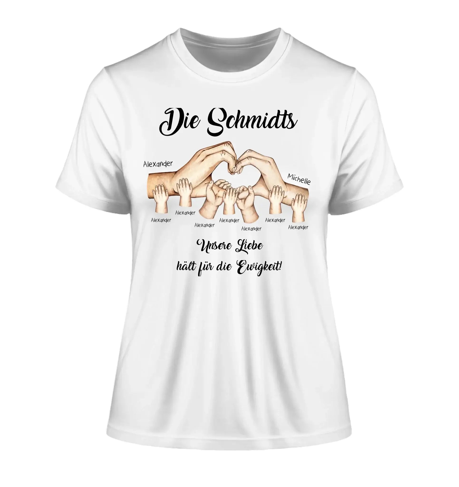 HÄNDE-Motiv mit 0-7 Kinder (personalisierbare Figuren) - Damen T-Shirt (Fitted) • Bio / White / 2XL - personalisierbare