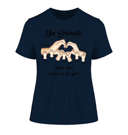 HÄNDE-Motiv mit 0-7 Kinder (personalisierbare Figuren) - Damen T-Shirt (Fitted) • Bio / French Navy / 2XL