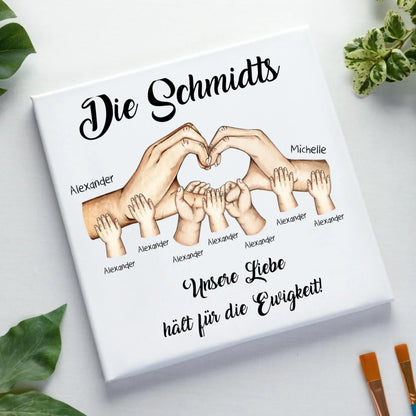 HÄNDE-Motiv mit 0-7 Kinder (personalisierbare Figuren) - Leinwand auf Holzkeilrahmen / Standard / 20cm-x-20xm