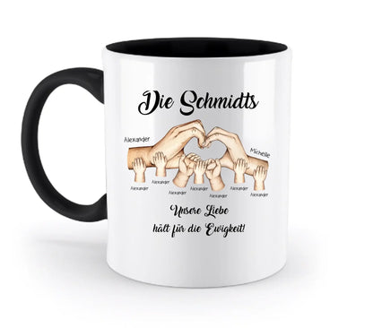 HÄNDE-Motiv mit 0-7 Kinder (personalisierbare Figuren) - Zweifarbige Tasse / Black / 330ml - personalisierbare Figuren