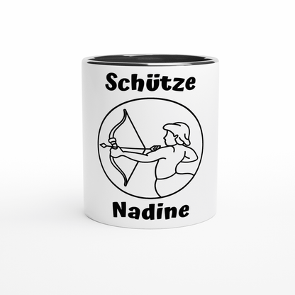 Mit 3D-Vorschau: 12 Sternzeichen mittig mit Name + personalisierten Sprüchen • zweifarbige Tasse