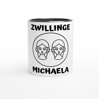 Mit 3D-Vorschau: 12 Sternzeichen mittig mit Name + personalisierten Sprüchen • zweifarbige Tasse