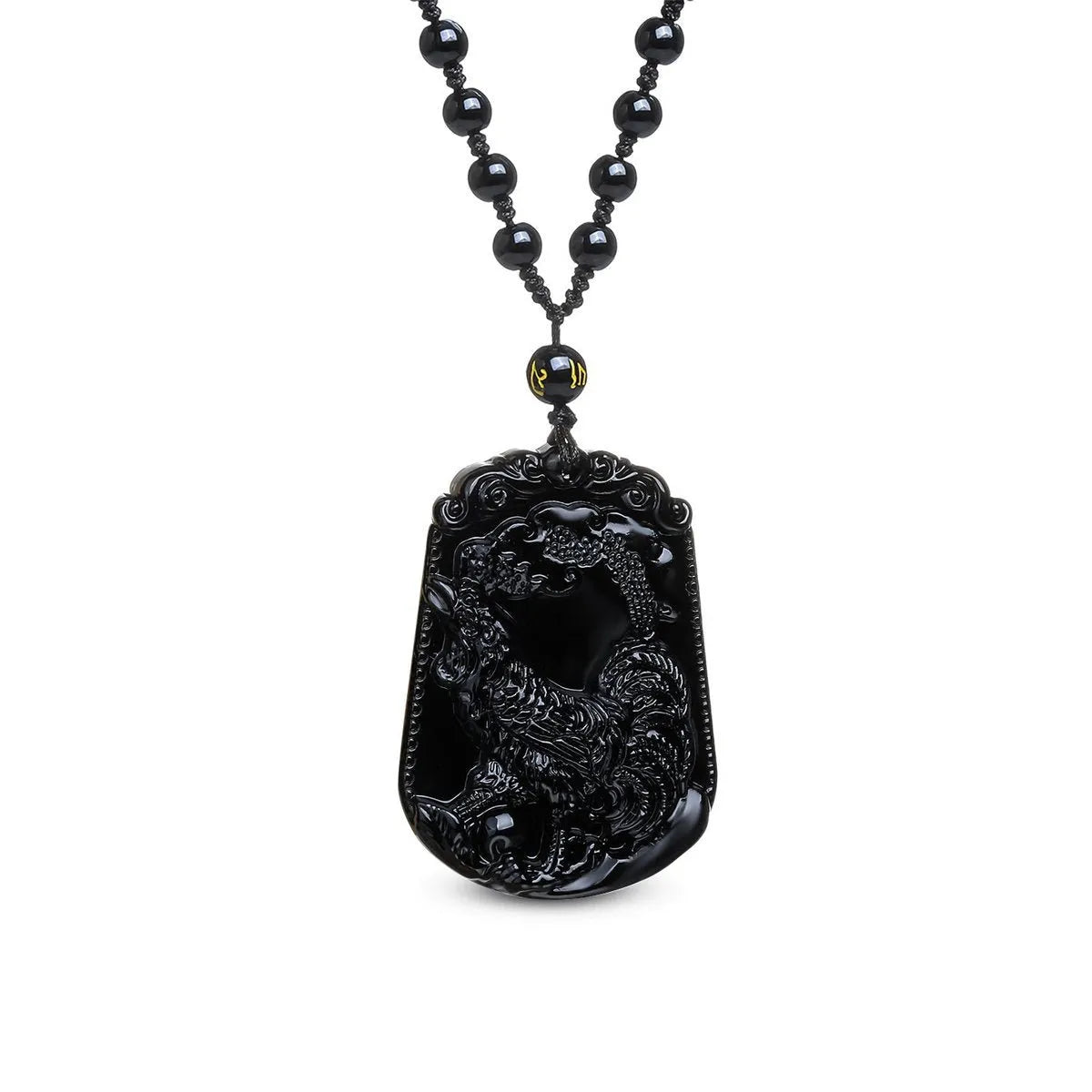 Halskette "Eleganz des Hahns" aus schwarzem Obsidian • Esoterische Glücksbringer • Tierkreiszeichen Hahn von HalloGeschenk.de