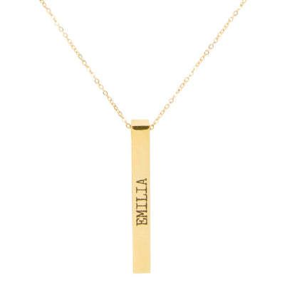 Goldfarbene säule halskette mit emilia gravur und personalisierbarem anhänger als geschenkidee