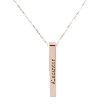 Rose gold halskette säule mit personalisierbarem wunschtext gravur anhänger alexander auf edlem band