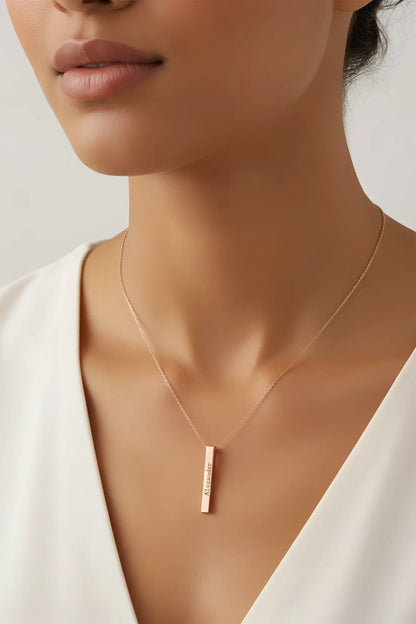 Roségold halskette säule mit minimalistischer gravur und anhänger dank personalisierbarer wunschtext geschenkidee