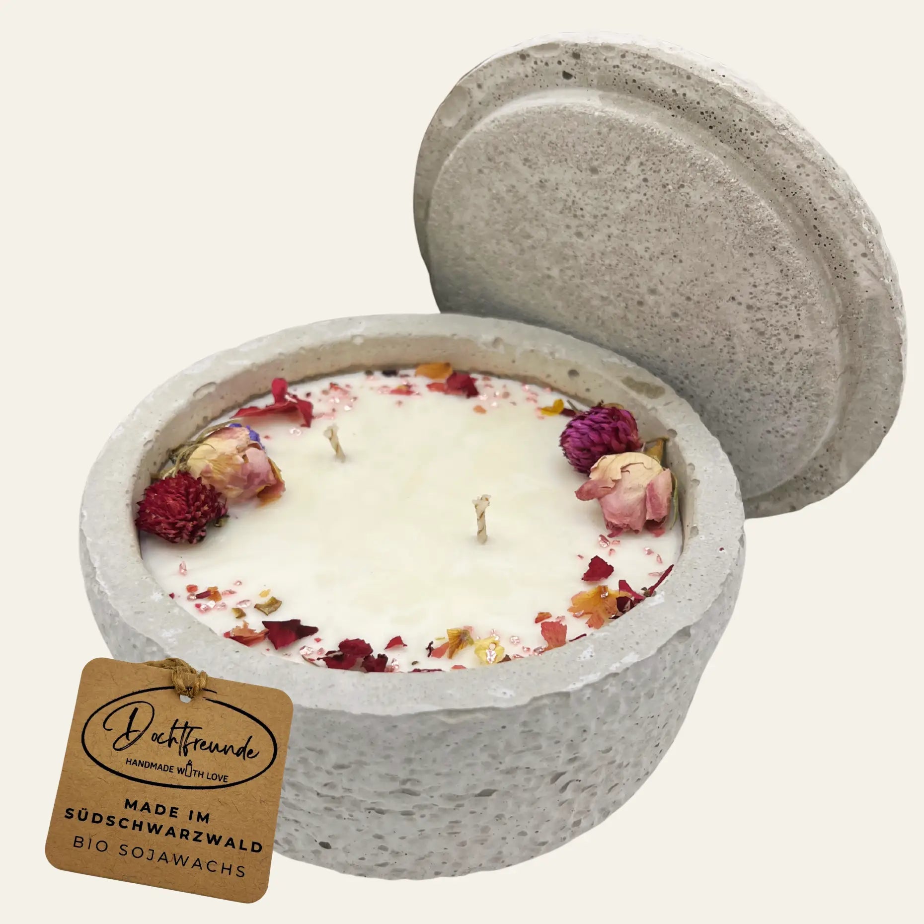Handgefertigte Betonkerze Betongrau „Herbstglühen“ für Herbst und Winter - Stilvolle Sojawachskerze für Ihr Zuhause.