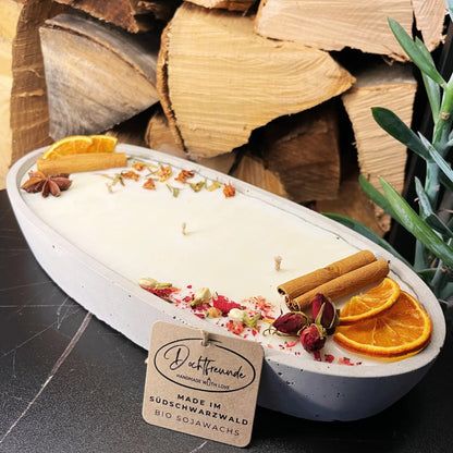 Handgemachte Betonduftkerze ’Grey-Ship’ Bio Sojawachs mit Vanilla Toffee Duft. Beton Deko Interior Design - Duftkerze